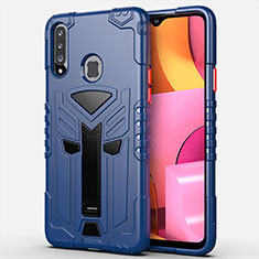 Coque Contour Silicone et Plastique Housse Etui Mat avec Support pour Samsung Galaxy A20s Bleu