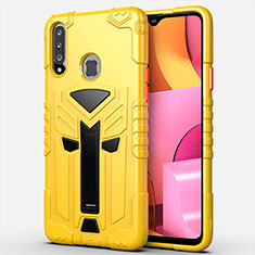 Coque Contour Silicone et Plastique Housse Etui Mat avec Support pour Samsung Galaxy A20s Jaune