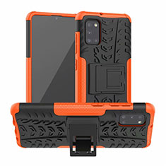 Coque Contour Silicone et Plastique Housse Etui Mat avec Support pour Samsung Galaxy A31 Orange