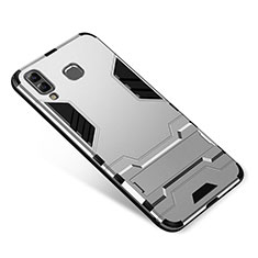 Coque Contour Silicone et Plastique Housse Etui Mat avec Support pour Samsung Galaxy A9 Star SM-G8850 Argent