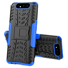 Coque Contour Silicone et Plastique Housse Etui Mat avec Support pour Samsung Galaxy A90 4G Bleu