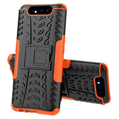 Coque Contour Silicone et Plastique Housse Etui Mat avec Support pour Samsung Galaxy A90 4G Orange