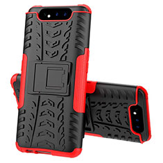 Coque Contour Silicone et Plastique Housse Etui Mat avec Support pour Samsung Galaxy A90 4G Rouge