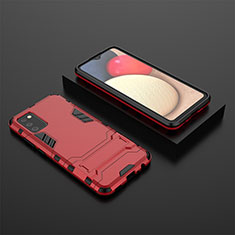 Coque Contour Silicone et Plastique Housse Etui Mat avec Support pour Samsung Galaxy F02S SM-E025F Rouge