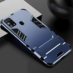 Coque Contour Silicone et Plastique Housse Etui Mat avec Support pour Samsung Galaxy M31 Bleu