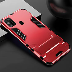 Coque Contour Silicone et Plastique Housse Etui Mat avec Support pour Samsung Galaxy M31 Rouge