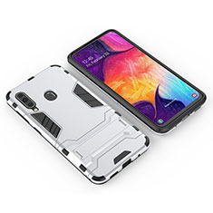 Coque Contour Silicone et Plastique Housse Etui Mat avec Support pour Samsung Galaxy M40 Blanc