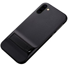 Coque Contour Silicone et Plastique Housse Etui Mat avec Support pour Samsung Galaxy Note 10 5G Noir