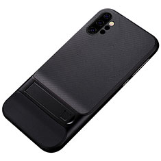 Coque Contour Silicone et Plastique Housse Etui Mat avec Support pour Samsung Galaxy Note 10 Plus 5G Noir