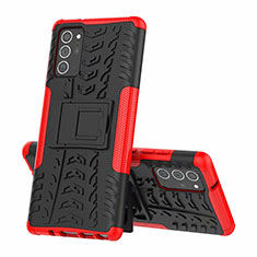 Coque Contour Silicone et Plastique Housse Etui Mat avec Support pour Samsung Galaxy Note 20 Plus 5G Rouge