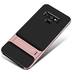 Coque Contour Silicone et Plastique Housse Etui Mat avec Support pour Samsung Galaxy Note 9 Or Rose