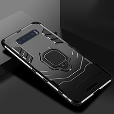 Coque Contour Silicone et Plastique Housse Etui Mat avec Support pour Samsung Galaxy S10 Noir