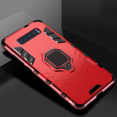 Coque Contour Silicone et Plastique Housse Etui Mat avec Support pour Samsung Galaxy S10 Plus Rouge