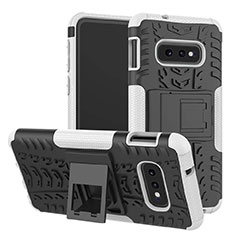 Coque Contour Silicone et Plastique Housse Etui Mat avec Support pour Samsung Galaxy S10e Blanc