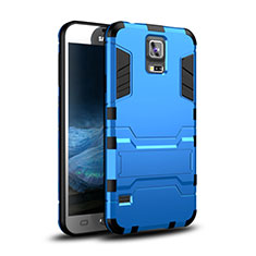 Coque Contour Silicone et Plastique Housse Etui Mat avec Support pour Samsung Galaxy S5 Duos Plus Bleu