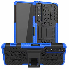 Coque Contour Silicone et Plastique Housse Etui Mat avec Support pour Sony Xperia 1 II Bleu