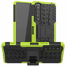 Coque Contour Silicone et Plastique Housse Etui Mat avec Support pour Sony Xperia 1 II Vert