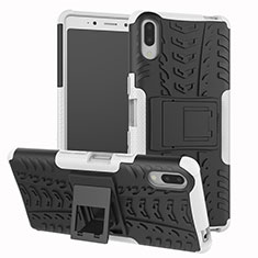 Coque Contour Silicone et Plastique Housse Etui Mat avec Support pour Sony Xperia L3 Argent