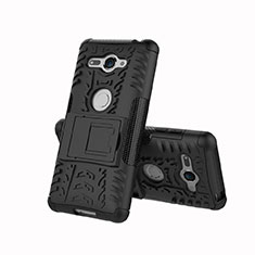 Coque Contour Silicone et Plastique Housse Etui Mat avec Support pour Sony Xperia XZ2 Compact Noir