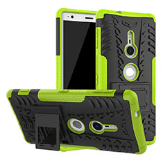 Coque Contour Silicone et Plastique Housse Etui Mat avec Support pour Sony Xperia XZ2 Vert