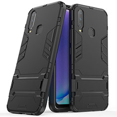 Coque Contour Silicone et Plastique Housse Etui Mat avec Support pour Vivo Y11 Noir