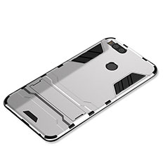 Coque Contour Silicone et Plastique Housse Etui Mat avec Support pour Xiaomi Mi 5X Argent