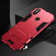 Coque Contour Silicone et Plastique Housse Etui Mat avec Support pour Xiaomi Mi Mix 3 Rouge