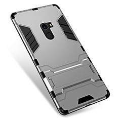 Coque Contour Silicone et Plastique Housse Etui Mat avec Support pour Xiaomi Mi Mix Argent