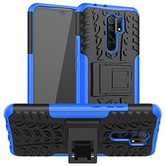 Coque Contour Silicone et Plastique Housse Etui Mat avec Support pour Xiaomi Poco M2 Bleu