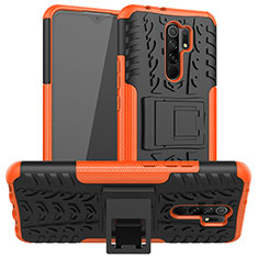 Coque Contour Silicone et Plastique Housse Etui Mat avec Support pour Xiaomi Poco M2 Orange