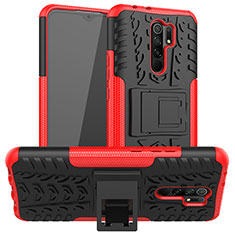 Coque Contour Silicone et Plastique Housse Etui Mat avec Support pour Xiaomi Poco M2 Rouge