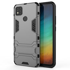 Coque Contour Silicone et Plastique Housse Etui Mat avec Support pour Xiaomi Redmi 9C NFC Gris