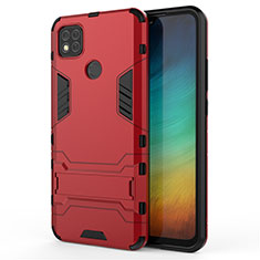 Coque Contour Silicone et Plastique Housse Etui Mat avec Support pour Xiaomi Redmi 9C NFC Rouge