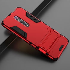 Coque Contour Silicone et Plastique Housse Etui Mat avec Support pour Xiaomi Redmi K20 Rouge