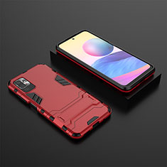 Coque Contour Silicone et Plastique Housse Etui Mat avec Support pour Xiaomi Redmi Note 10 5G Rouge