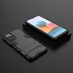 Coque Contour Silicone et Plastique Housse Etui Mat avec Support pour Xiaomi Redmi Note 10 Pro 4G Noir