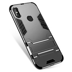 Coque Contour Silicone et Plastique Housse Etui Mat avec Support pour Xiaomi Redmi Note 5 AI Dual Camera Gris