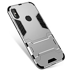 Coque Contour Silicone et Plastique Housse Etui Mat avec Support pour Xiaomi Redmi Note 5 Argent