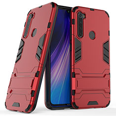 Coque Contour Silicone et Plastique Housse Etui Mat avec Support pour Xiaomi Redmi Note 8 (2021) Rouge