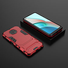 Coque Contour Silicone et Plastique Housse Etui Mat avec Support pour Xiaomi Redmi Note 9 5G Rouge