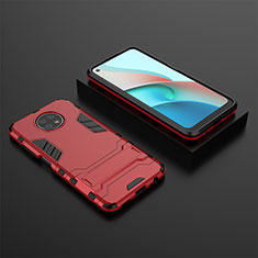 Coque Contour Silicone et Plastique Housse Etui Mat avec Support pour Xiaomi Redmi Note 9T 5G Rouge