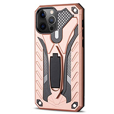 Coque Contour Silicone et Plastique Housse Etui Mat avec Support R01 pour Apple iPhone 12 Pro Or Rose