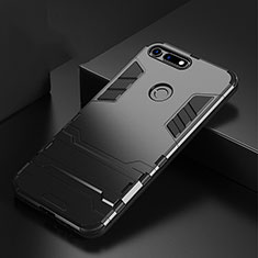 Coque Contour Silicone et Plastique Housse Etui Mat avec Support R01 pour Huawei Honor V20 Noir