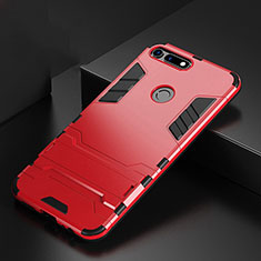 Coque Contour Silicone et Plastique Housse Etui Mat avec Support R01 pour Huawei Honor V20 Rouge