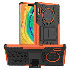 Coque Contour Silicone et Plastique Housse Etui Mat avec Support R01 pour Huawei Mate 30 Pro 5G Orange