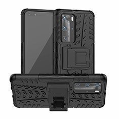 Coque Contour Silicone et Plastique Housse Etui Mat avec Support R01 pour Huawei P40 Pro Noir