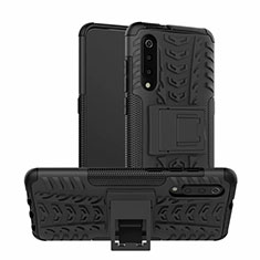 Coque Contour Silicone et Plastique Housse Etui Mat avec Support R01 pour Samsung Galaxy A70S Noir