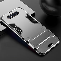 Coque Contour Silicone et Plastique Housse Etui Mat avec Support R01 pour Samsung Galaxy A80 Argent