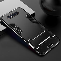 Coque Contour Silicone et Plastique Housse Etui Mat avec Support R01 pour Samsung Galaxy A90 4G Noir