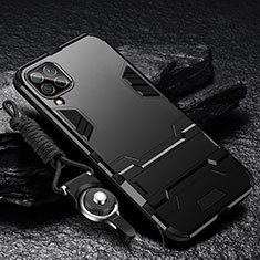 Coque Contour Silicone et Plastique Housse Etui Mat avec Support R01 pour Samsung Galaxy F12 Noir